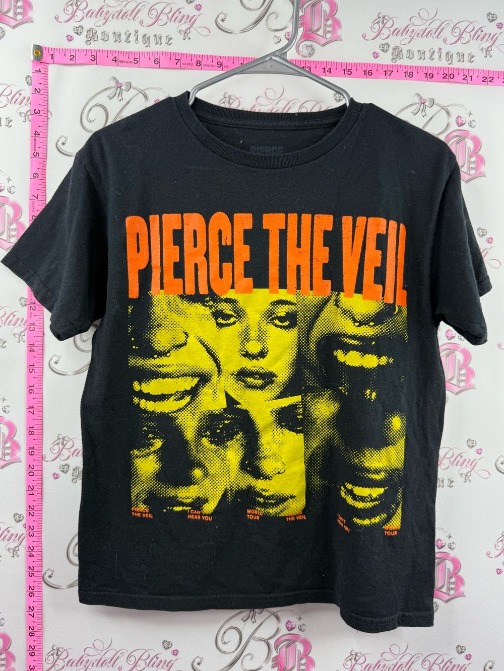 Pierce The Veil world tour tshirt Black Short Sleeve Tee Orange & Yellow Graphic